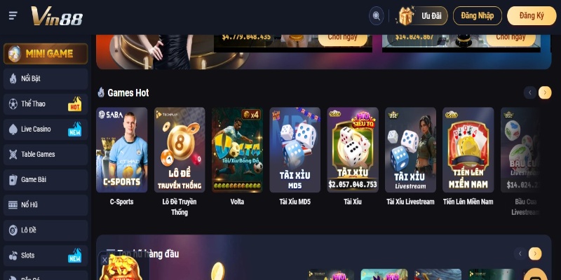 VIN88 cung cấp đa dạng các chuyên mục game đình đám